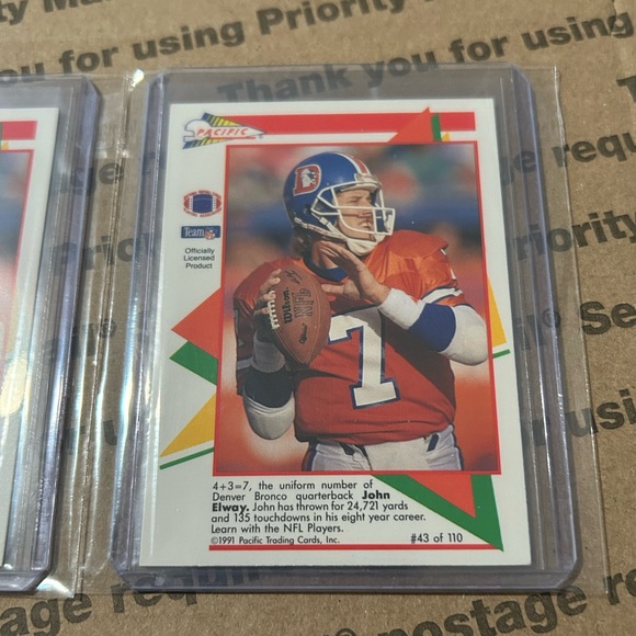 (x2) John Elway ‘91 Pacific Cards No. 43 of 110 - Picture 3 of 8